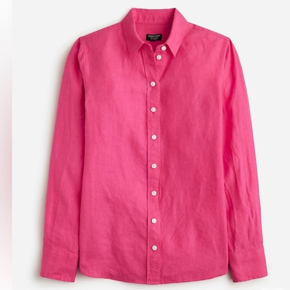 NWT J. Crew X BAIRD McNUTT 100% Linen Button-Down Shirt in HOT PINK, 6 - Picture 14 of 15